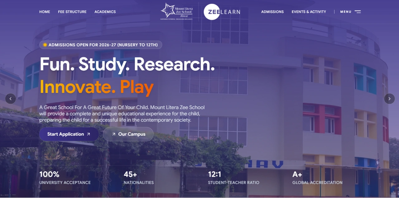 Mount Litera Zee School Alwar website homepage designed by BoostronixX